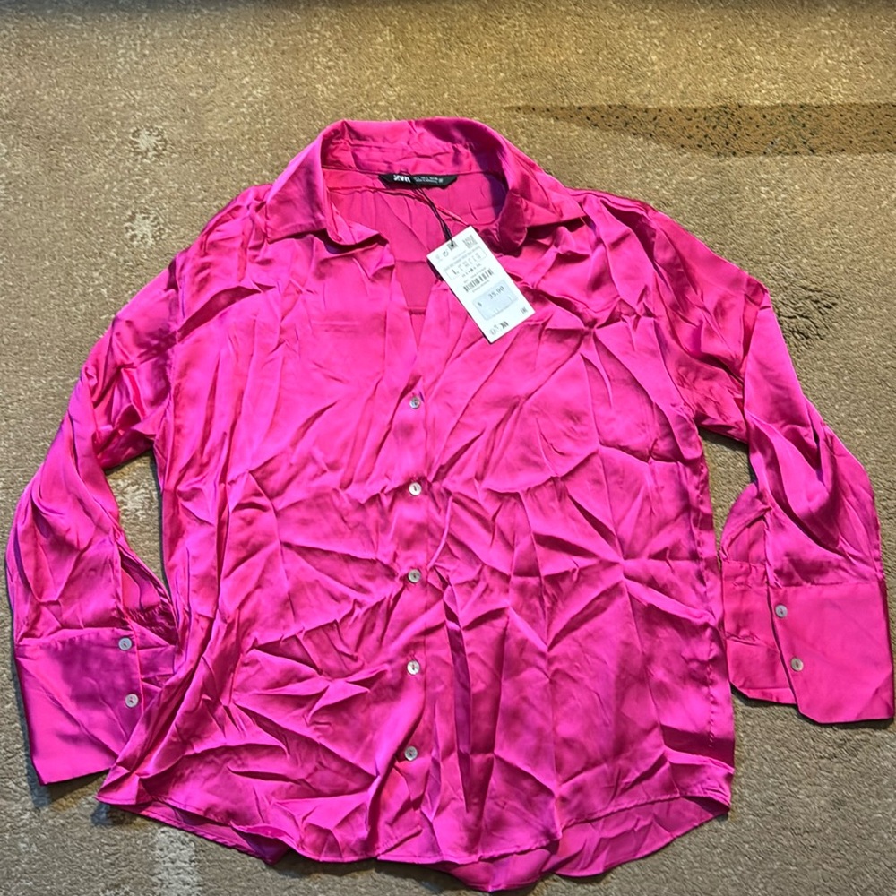 Zara Button Down Shirt in Hot Pink